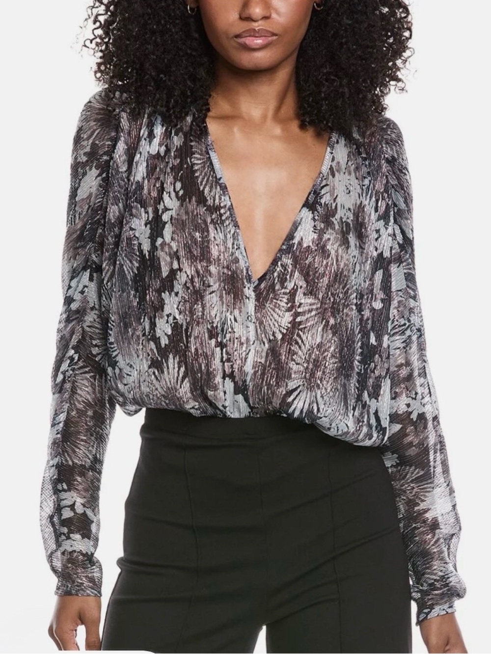 Ramy Brook Margot Bodysuit In Dove Grey Floral